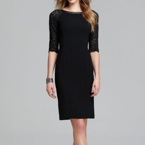 Lafayette 148 Black Collette Lace Sleeve Sheath Dress 20W Business Formal Classy